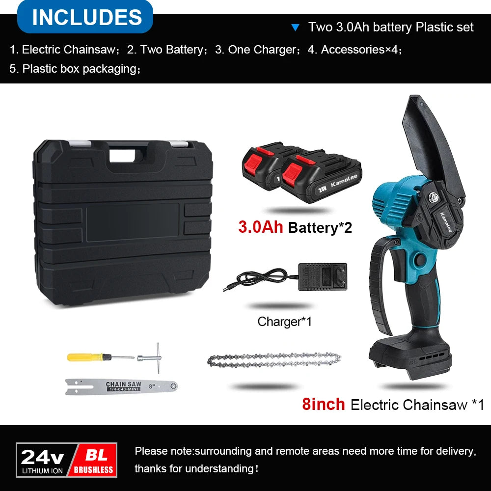 Kamolee 24V Brushless Mini Chainsaw – Cordless Wood Pruning Saw