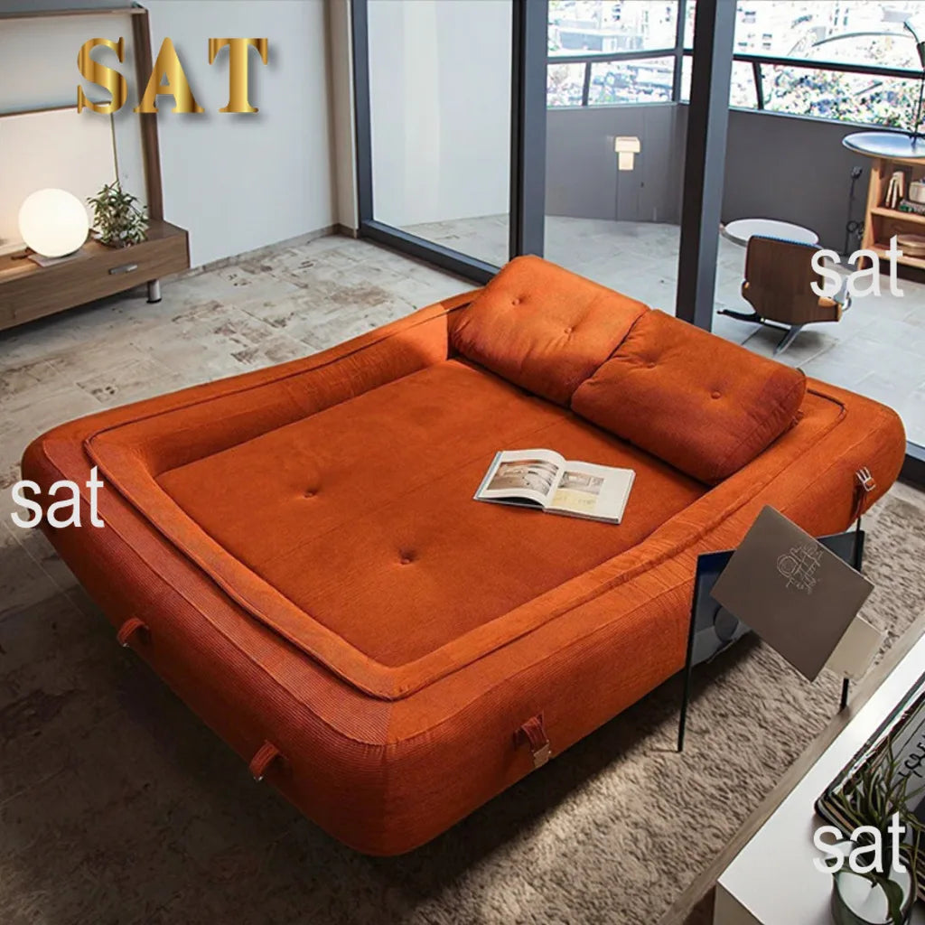 Textured Fabric Convertible Sofa Bed — 2-Seater L-Shape, Rounded Arms