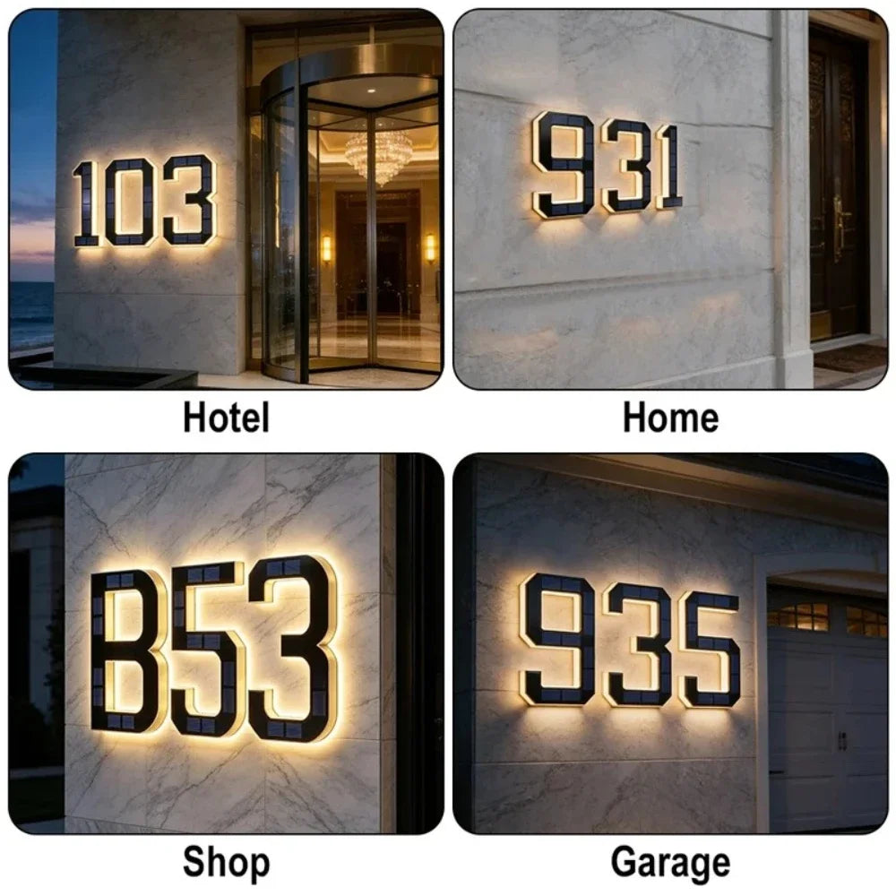 Solar LED House Number Sign – Waterproof Outdoor Address Plate Light