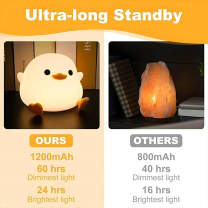 ED Night Light Cute Duck Cartoon Animals Silicone Lamp for Children Kid Touch Sensor Timing USB Rechargeable for Birthday Gifts