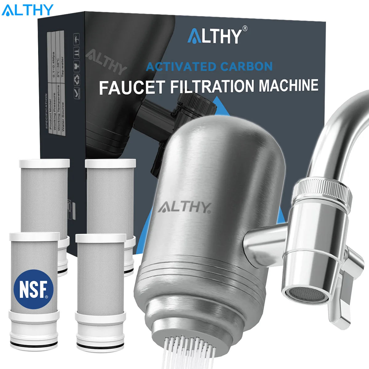 ALTHY Faucet Water Filter – 5-Stage Stainless Steel Purifier