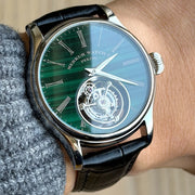 Merkur Men's Tourbillon Watch – Natural Malachite Stone Dial, Sapphire