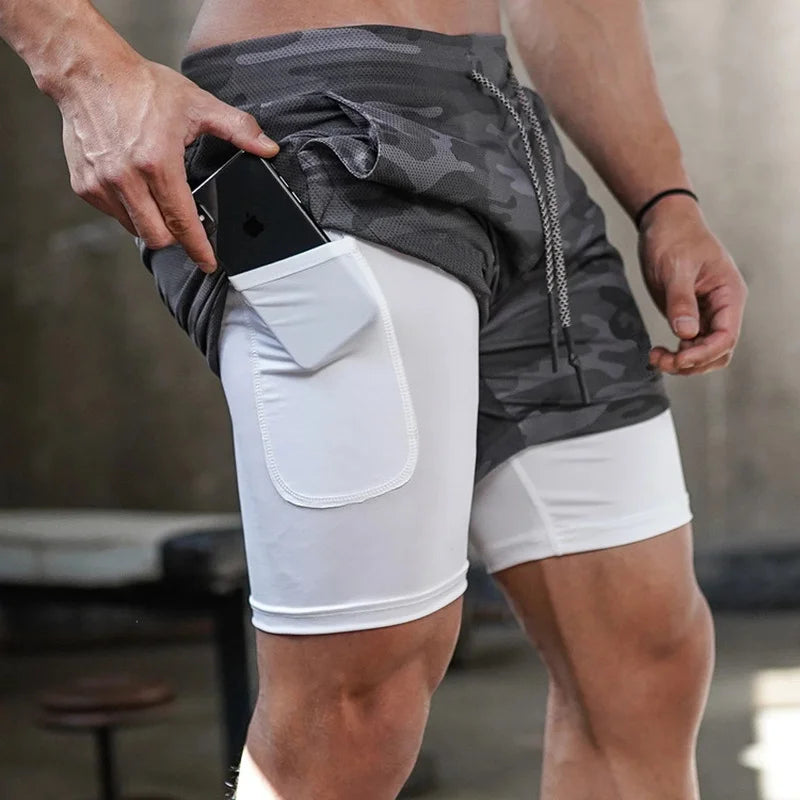 Men's Camo 2-in-1 Running Shorts – Quick-Dry Gym & Training Shorts