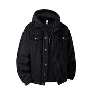 Men's Hooded Denim Jacket – Loose Streetwear Coat, Detachable Hood