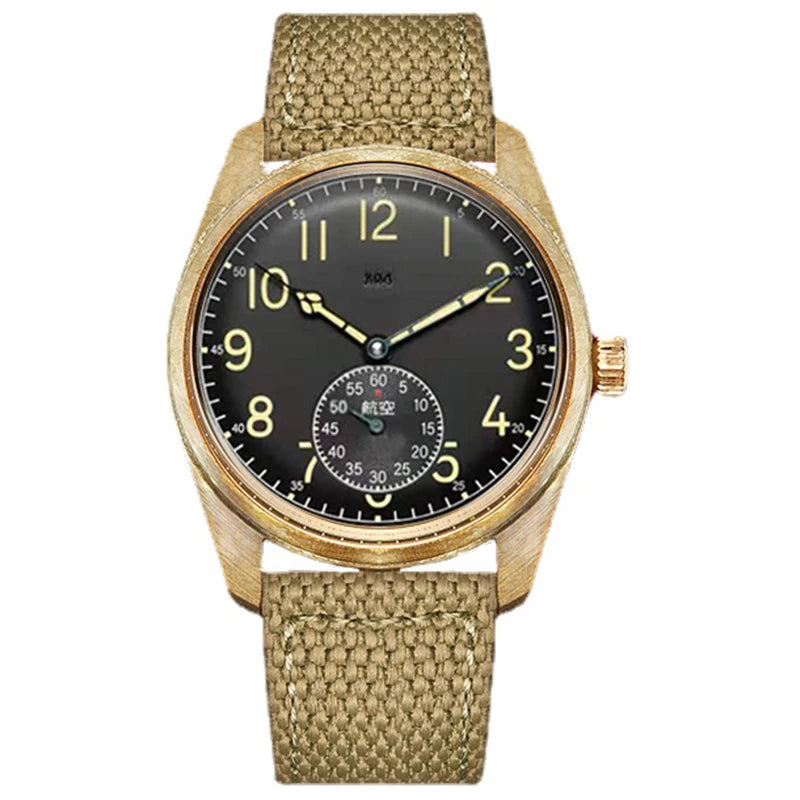 Merkur Men's Bronze Military Watch – Hand-Wound, Sub-Second Dial