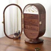 Solid Wood Jewellery Box with Mirror – Rotating Multifunctional Storage Cabinet