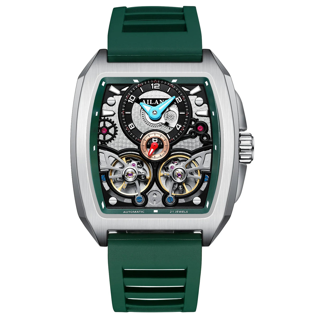AILANG Men's Double Tourbillon Automatic Watch – Silicone Strap, Luminous