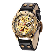 Retro Style Men Automatic Mechanical Watch Skeleton Steampunk Genuine Leather Band Mens Self Winding Wrist Watches Men Reloj