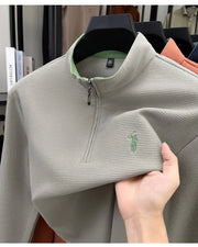 Men's Half-Zip Pony Embroidery Pullover – Stand-Collar Casual Top