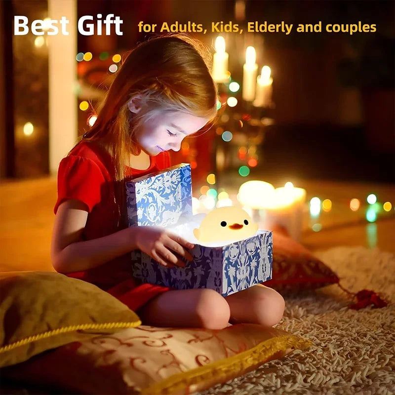 ED Night Light Cute Duck Cartoon Animals Silicone Lamp for Children Kid Touch Sensor Timing USB Rechargeable for Birthday Gifts