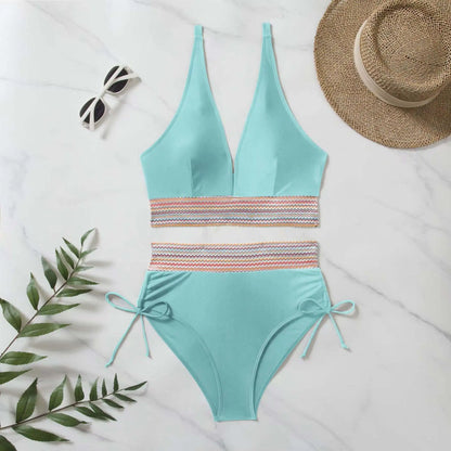 2024 Solid Color Drawstring Bikini Set Fashion High Waist Separate Patchwork Swimwear Drawstring Women Swimsuit Women