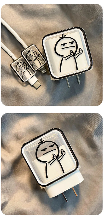 Creative Line Cute Case for iPhone 15 14 13 Pro Max 18/20W Charger Charging Protector Data Wire Winder Simple Line Art Cover