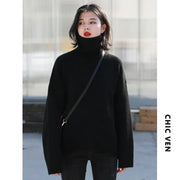 CHIC VEN Women's Loose Turtleneck Jumper – Warm Knitted Winter Sweater