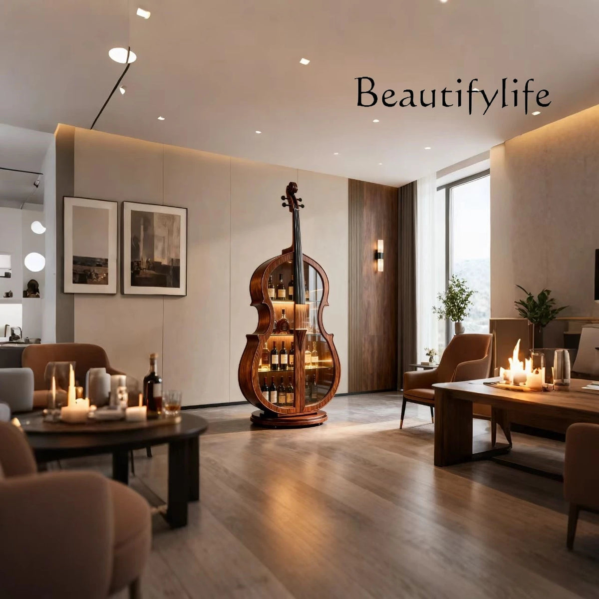 Cello Wine Cabinet — Black Walnut Display Cabinet with Glass Doors