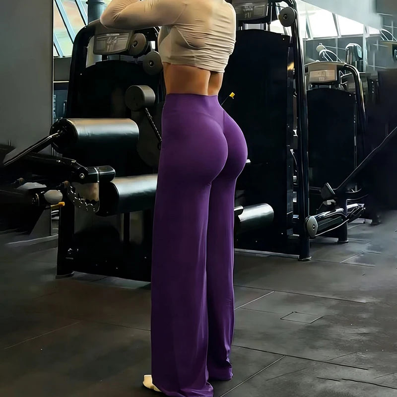 Women's Wide-Leg Gym Leggings – High Waist, Tummy Control, Grey