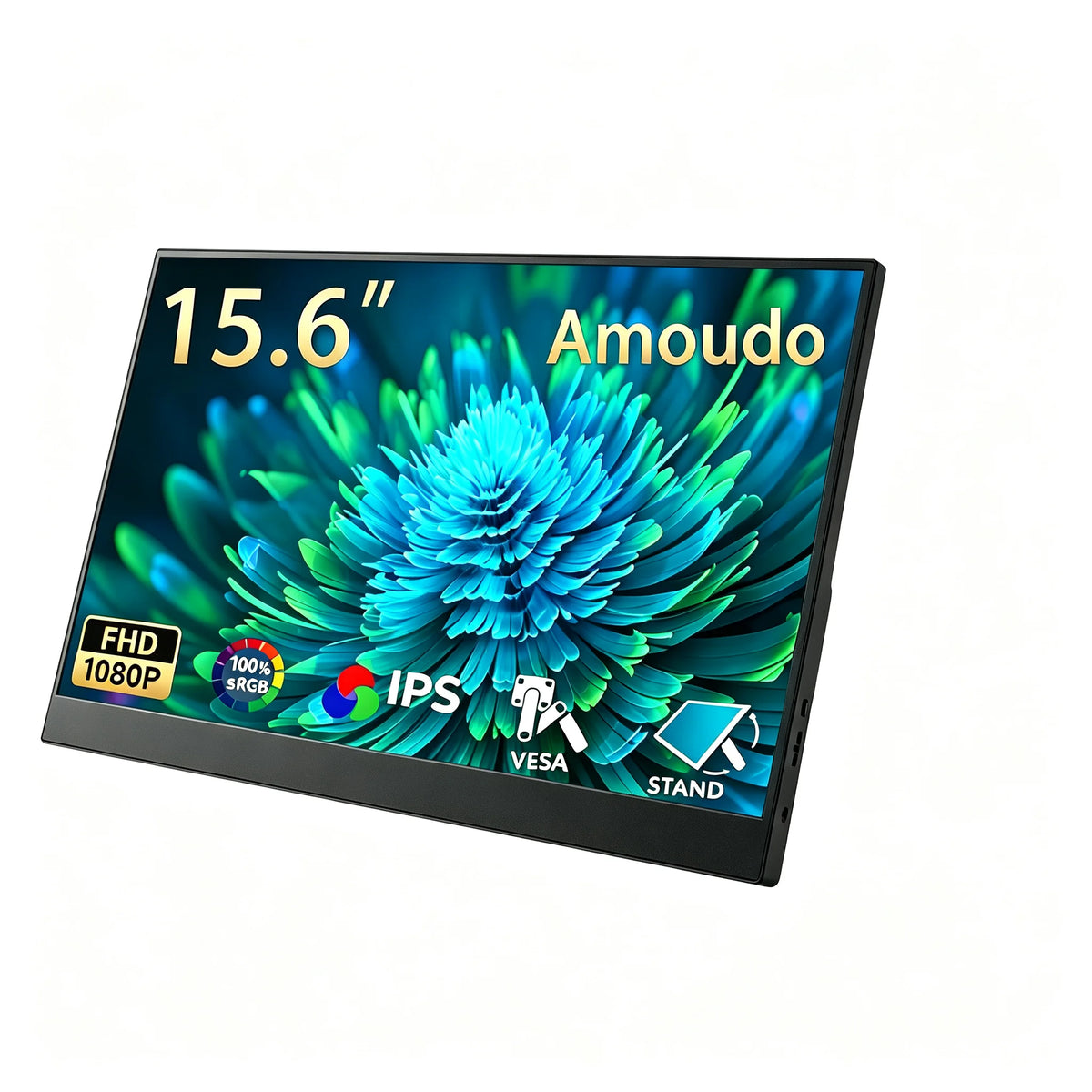 Amoudo 15.6" Portable Monitor – 1080p IPS Display, USB-C & Mini HDMI