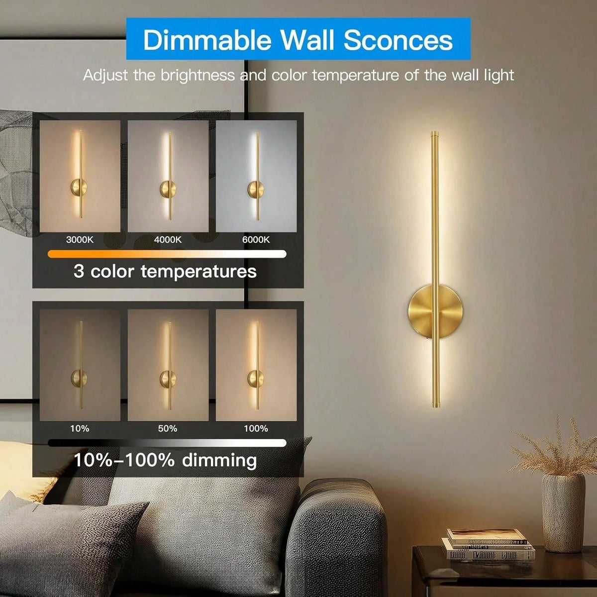Magnetic Rechargeable LED Wall Lamp – Black & Gold, Wiring-Free