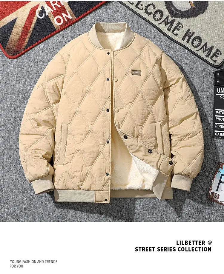 Men's Quilted Padded Winter Jacket – Thick Diamond-Stitch Warm Coat