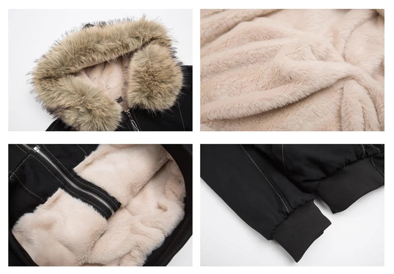 ZAROY Fur-Collar Hooded Parka – Thick Padded Y2K Winter Coat