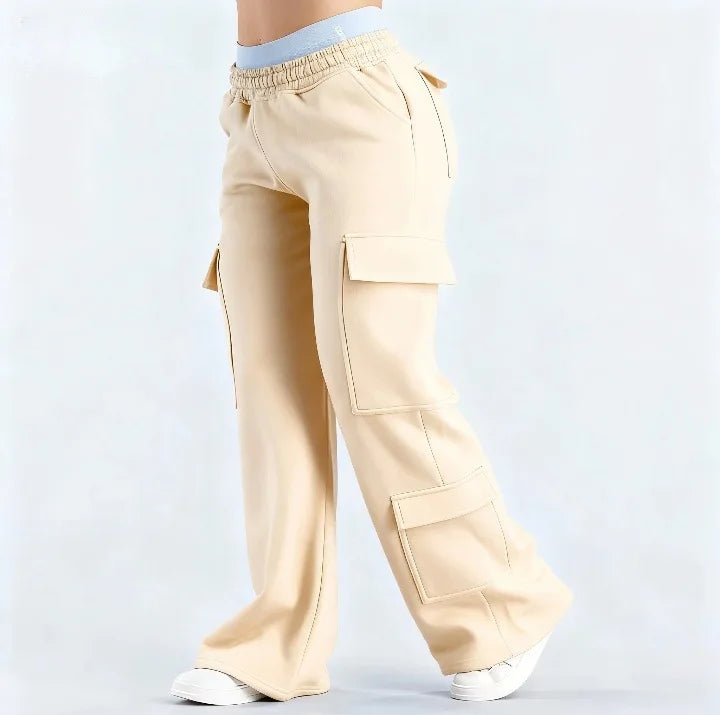 Women's Wide-Leg Cargo Pants – Elastic Waist with Large Pockets