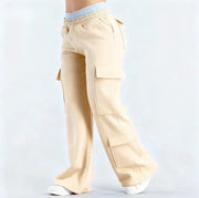 Women's Wide-Leg Cargo Pants – Elastic Waist with Large Pockets