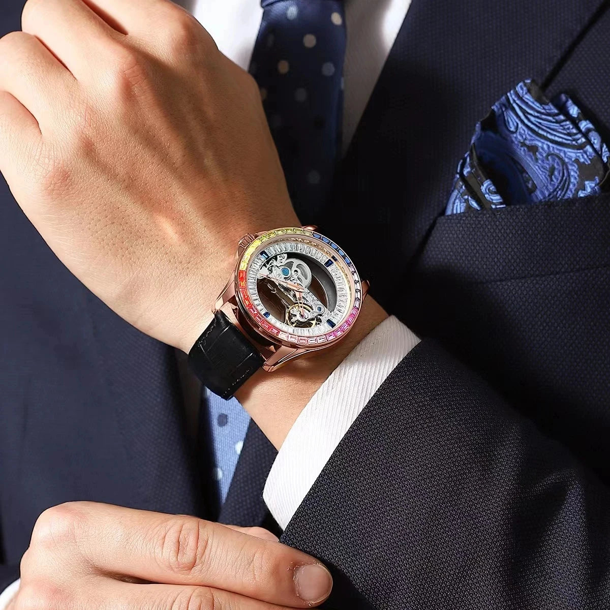 AILANG Men's Transparent Skeleton Automatic Watch – Double-Sided Dial