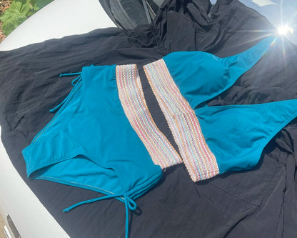 2024 Solid Color Drawstring Bikini Set Fashion High Waist Separate Patchwork Swimwear Drawstring Women Swimsuit Women
