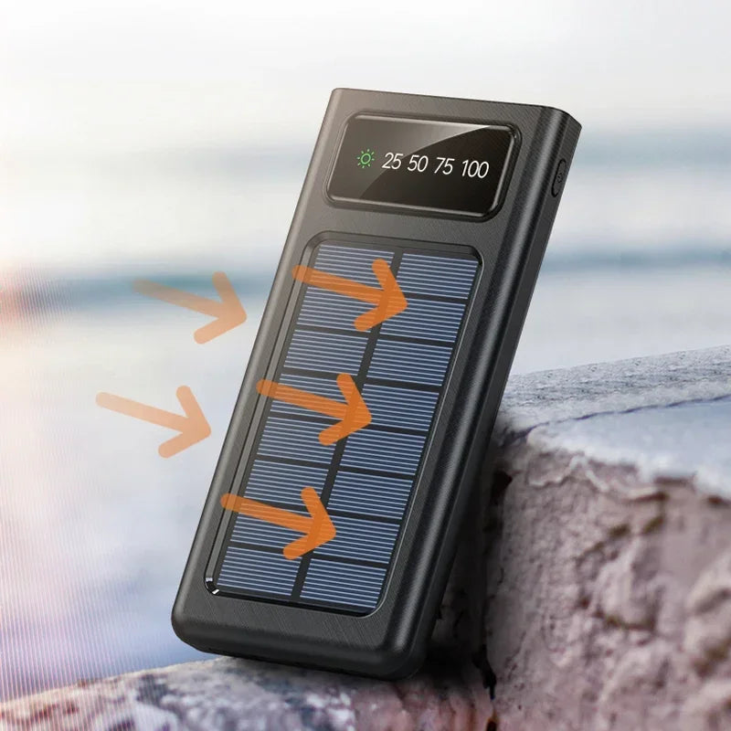 200000mAh Solar Power Bank Large Capacity Super Fast Charging Digital Display 4 Cables External Battery For iphone 16 15 Xiaomi