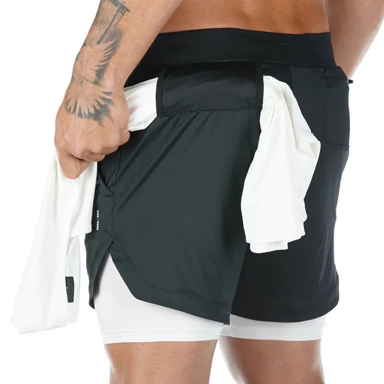 Men's Camo 2-in-1 Running Shorts – Quick-Dry Gym & Training Shorts