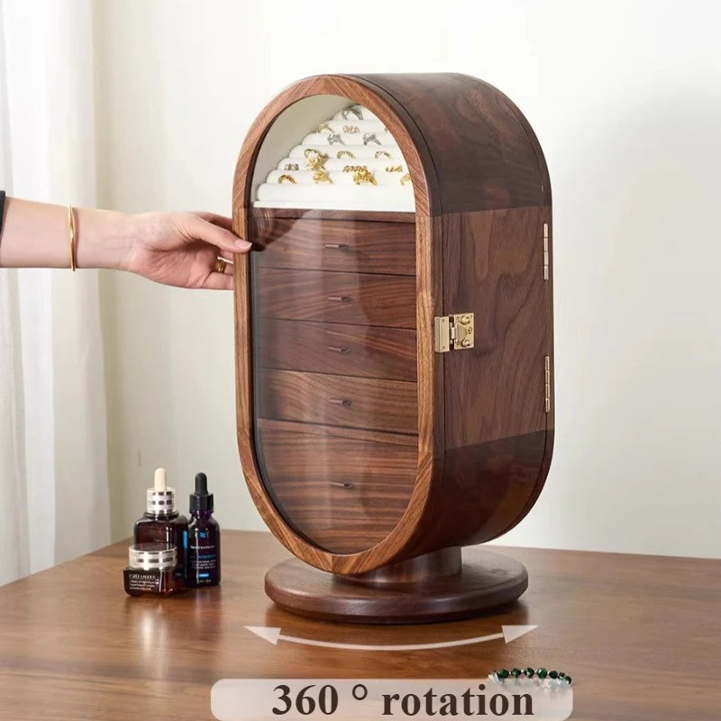 Solid Wood Jewellery Box with Mirror – Rotating Multifunctional Storage Cabinet