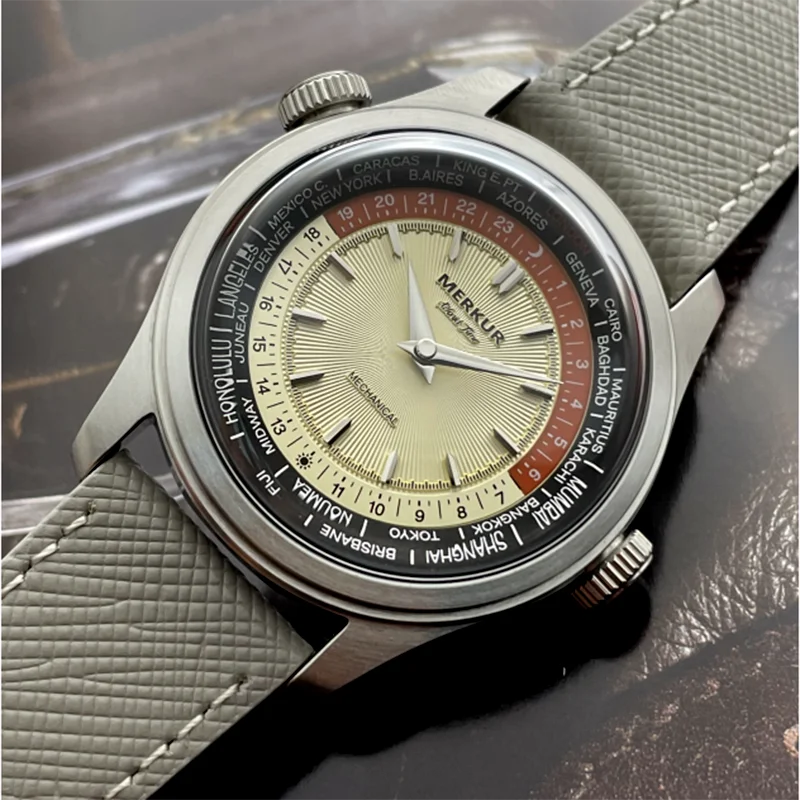 Merkur Men's Dual Crown Calendar Week Watch – Manual, Retro 38mm