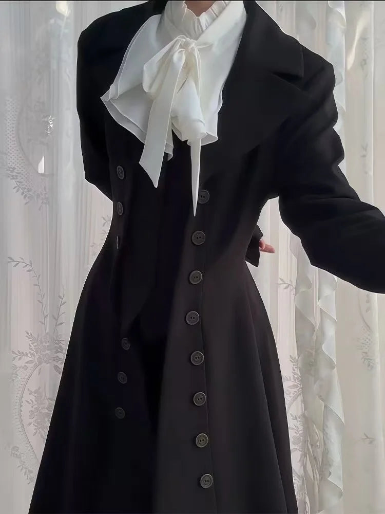 Women's Gothic Button Trench Coat – Vintage A-Line Retro Jacket