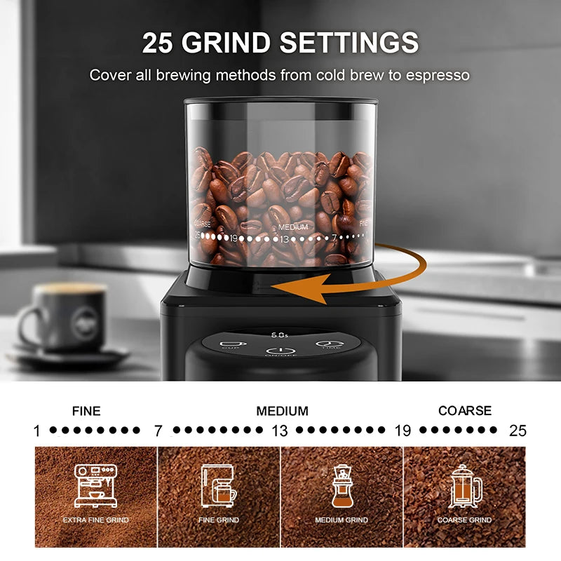 Electric Conical Burr Coffee Grinder – Touchscreen, 25 Grind Settings