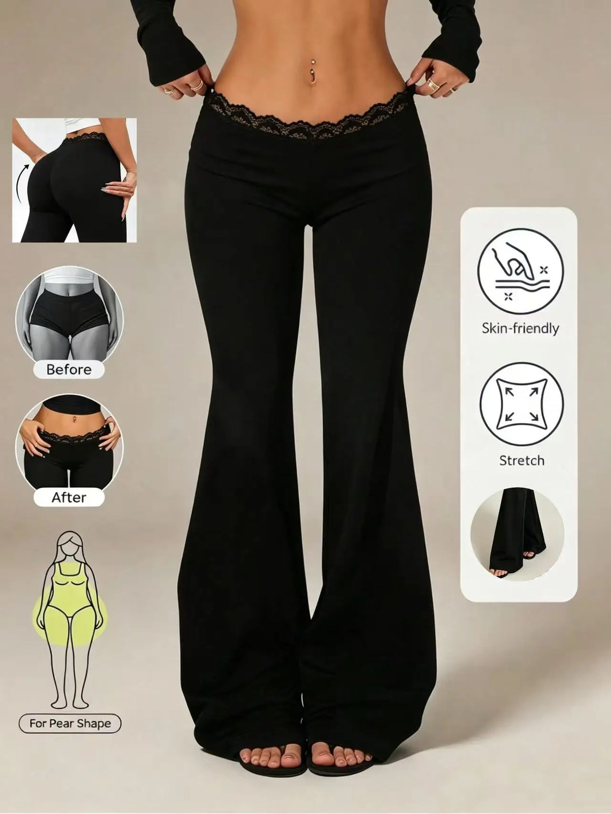 New Sexy Lace High Waisted Leggings for Girls, Flared Pants, Daily Casual Elastic Breathable Pants, Women's Clothing for Travel