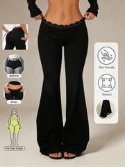 New Sexy Lace High Waisted Leggings for Girls, Flared Pants, Daily Casual Elastic Breathable Pants, Women's Clothing for Travel