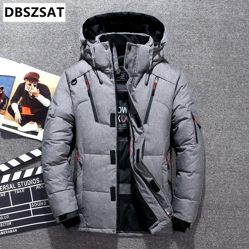 -20 Degree Winter Down Coat Men White Duck Down Parkas Jacket Mens Thick Warm Snow Parka Jacket Overcoat Windbreaker Warm Parkas