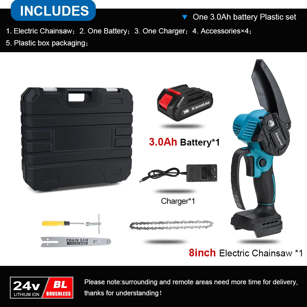 Kamolee 24V Brushless Mini Chainsaw – Cordless Wood Pruning Saw