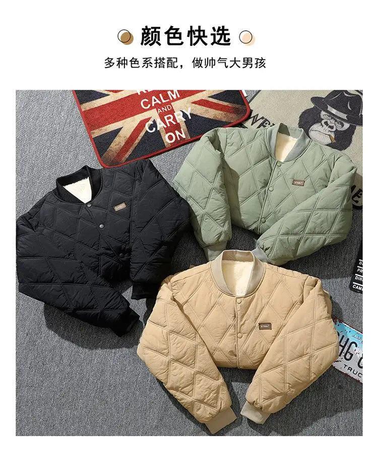 Men's Quilted Padded Winter Jacket – Thick Diamond-Stitch Warm Coat