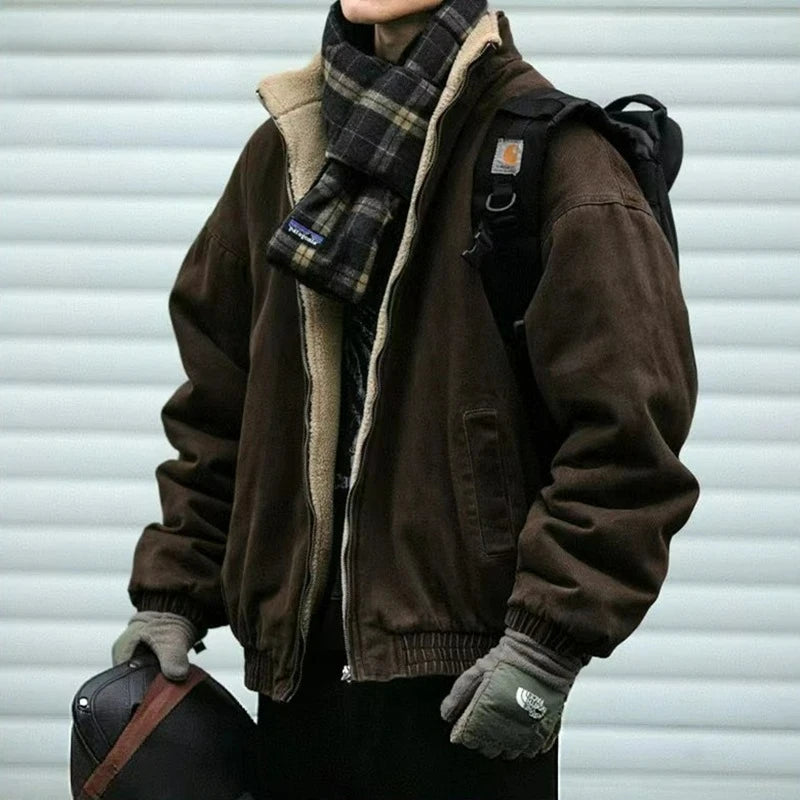 Men's Vintage Polar Wool Winter Jacket – Thick Warm Zip-Up Coat