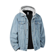 Men's Hooded Denim Jacket – Loose Streetwear Coat, Detachable Hood