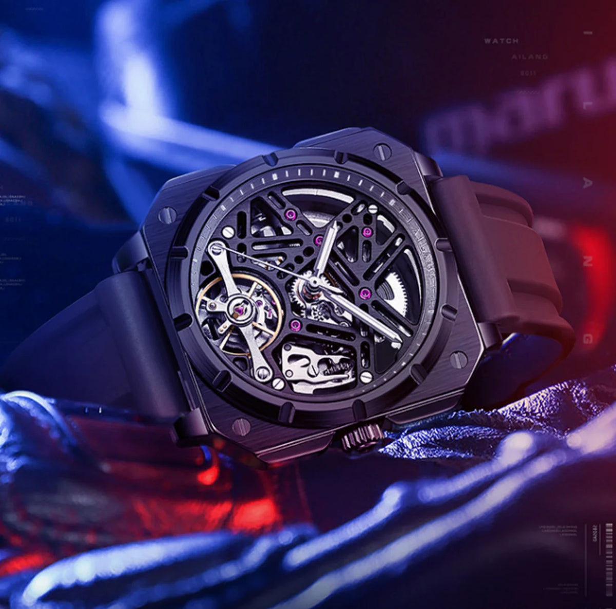 AILANG Men's Square Automatic Tourbillon Watch – Hollow Dial