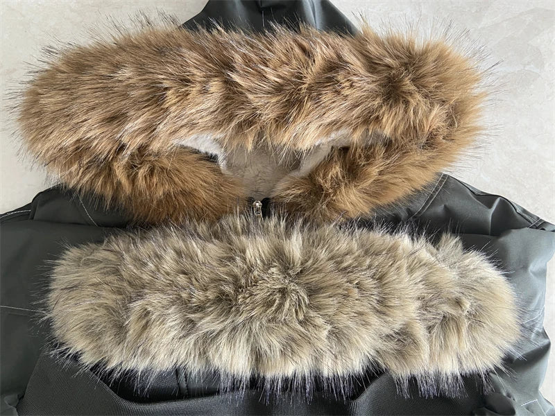 ZAROY Fur-Collar Hooded Parka – Thick Padded Y2K Winter Coat