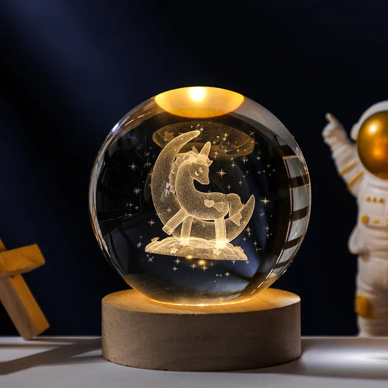 Crystal Ball 3D Customised, Planet Night Light Laser Engraved Solar System Globe Astronomy Festival Gifts Home Desktop Decoration
