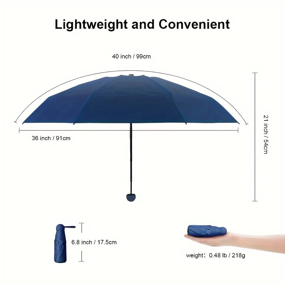 Mini Anti-UV Umbrella – Compact Sun & Rain Protection, 6 Reinforced Ribs