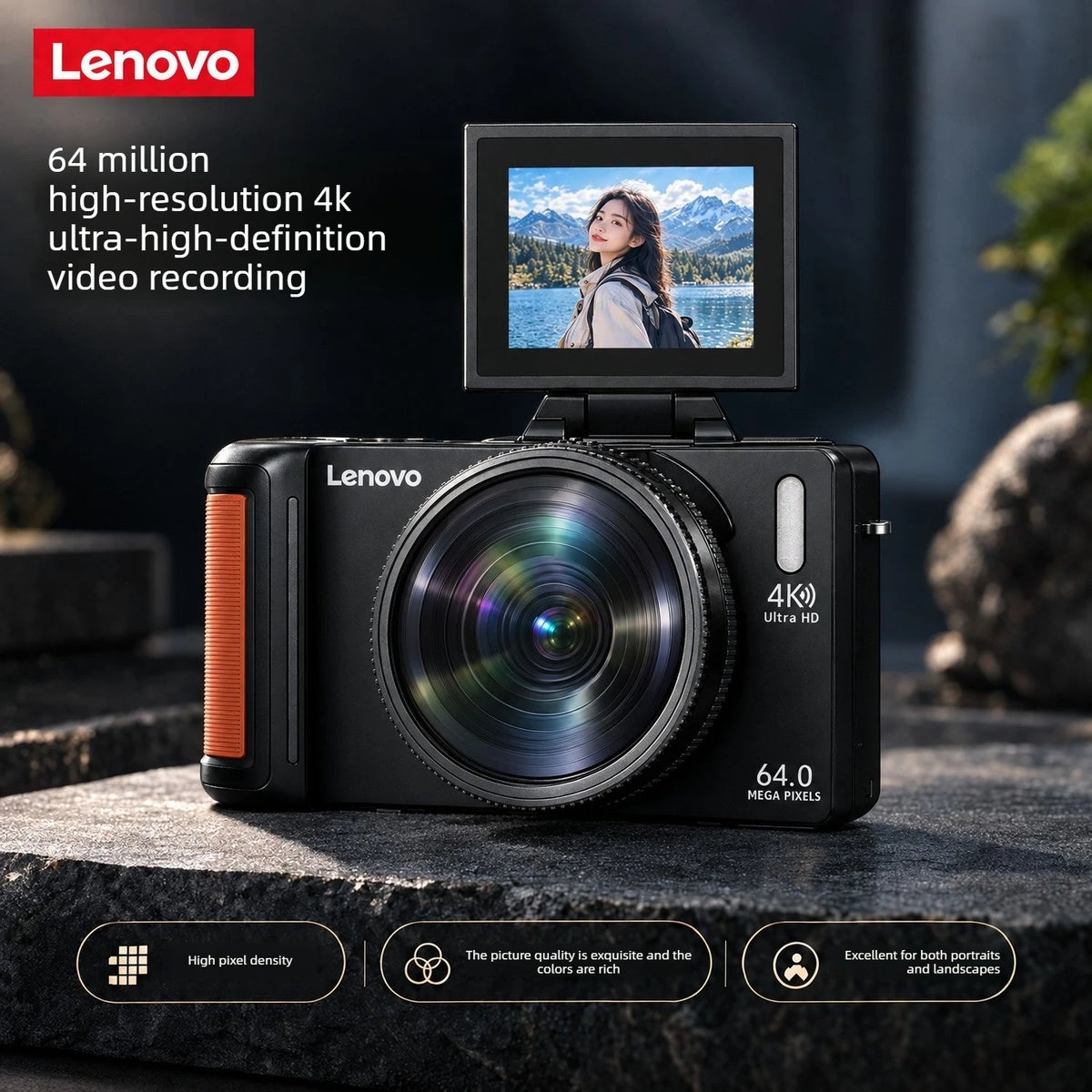 Lenovo R500 Digital Camera – 64MP, 18X Zoom, 1080p Vlogging