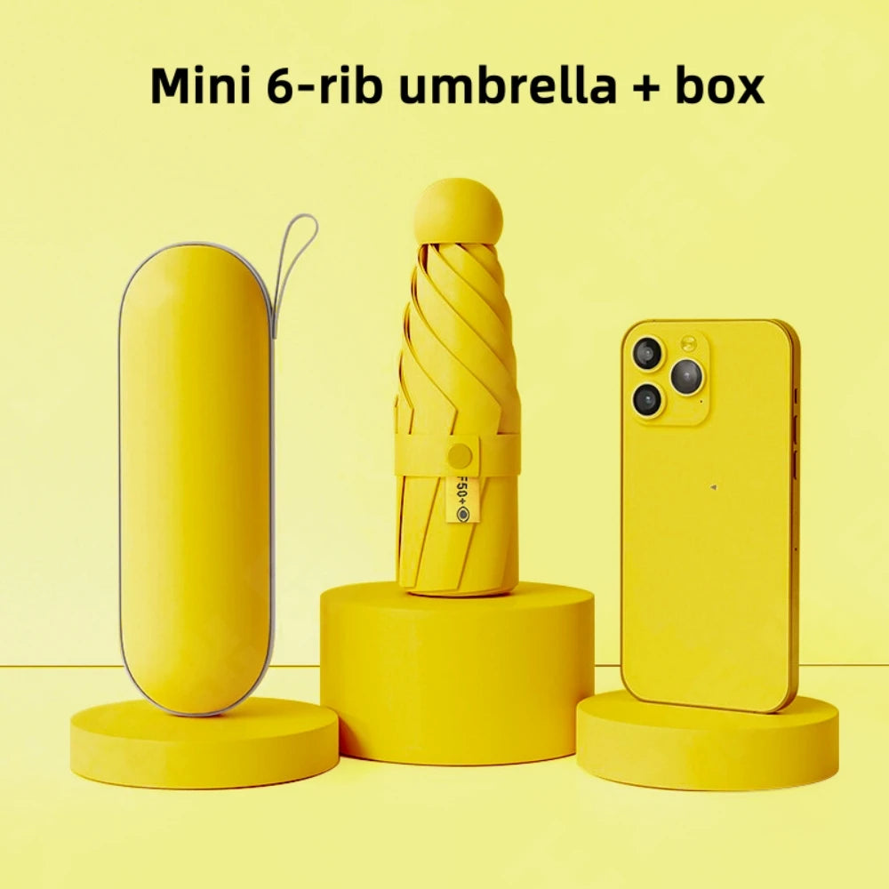 Mini Anti-UV Umbrella – Compact Sun & Rain Protection, 6 Reinforced Ribs