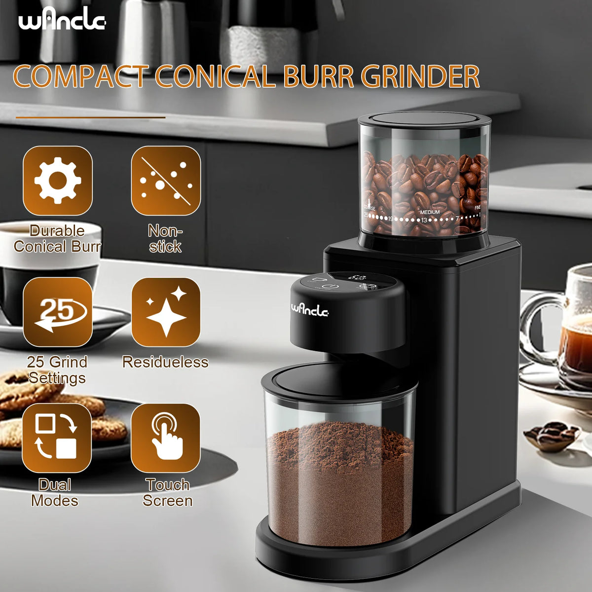 Electric Conical Burr Coffee Grinder – Touchscreen, 25 Grind Settings