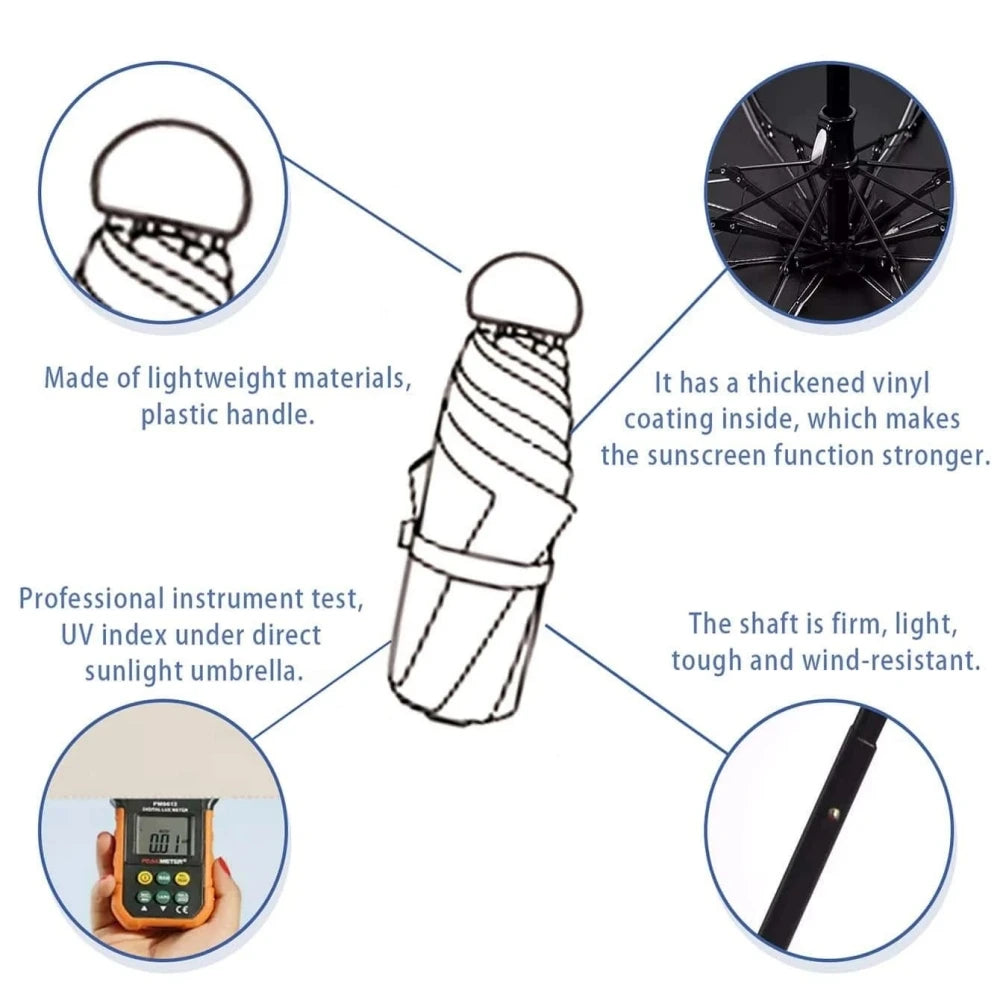 Mini Anti-UV Umbrella – Compact Sun & Rain Protection, 6 Reinforced Ribs