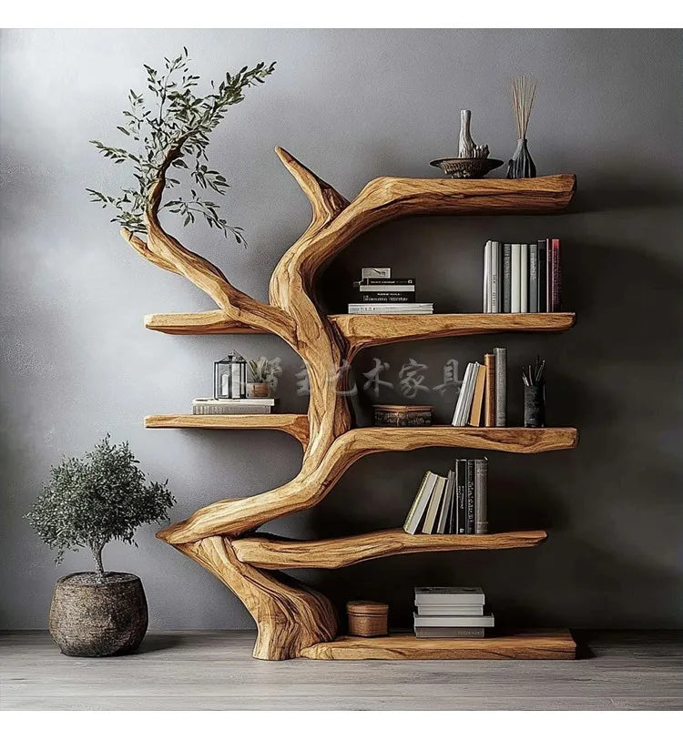 Natural Trunk Display Cabinet — Chinese-Style Wood Showcase Stand