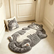 Cat-Shaped Plush Area Rug – Soft Cartoon Floor Mat for Bedroom & Living Room